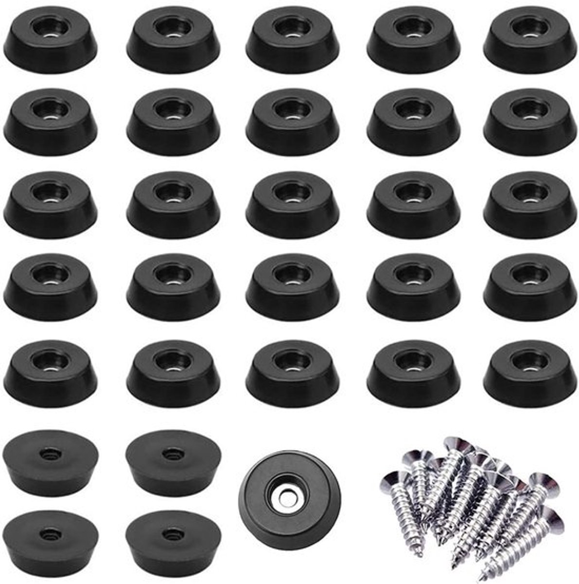 30 stuks ronde zwarte rubberen voeten met stalen schroeven, antislip meubelpads, zwarte bumperpads voor kast, bureau, tafels, banken (25 x 23 x 9 mm)