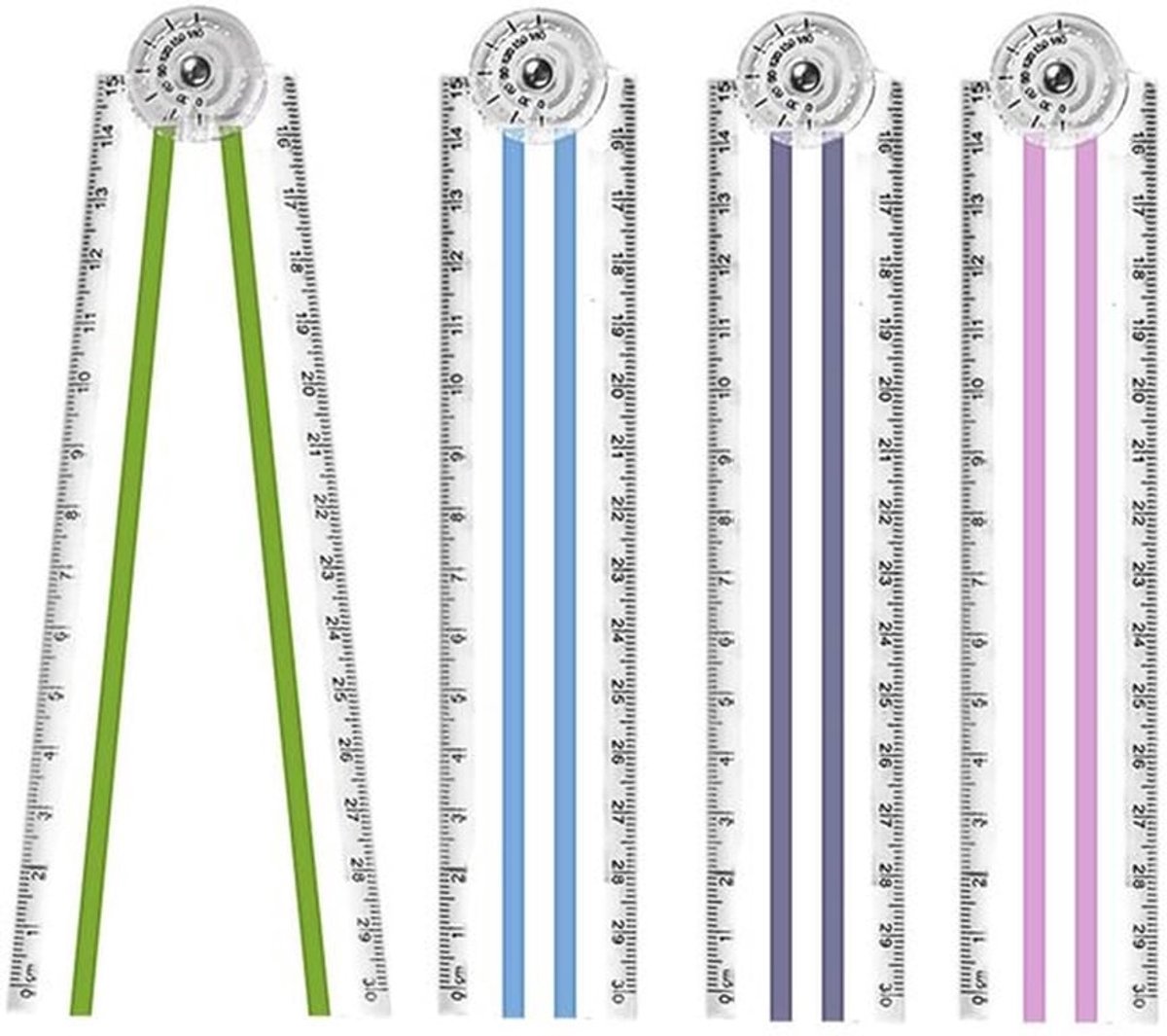 Vouwliniaal 30 cm - 4 Stuks - Opvouwbaar - Transparant - Hoekmeting tot 180° - Perfect voor school/kantoor - Meetlat