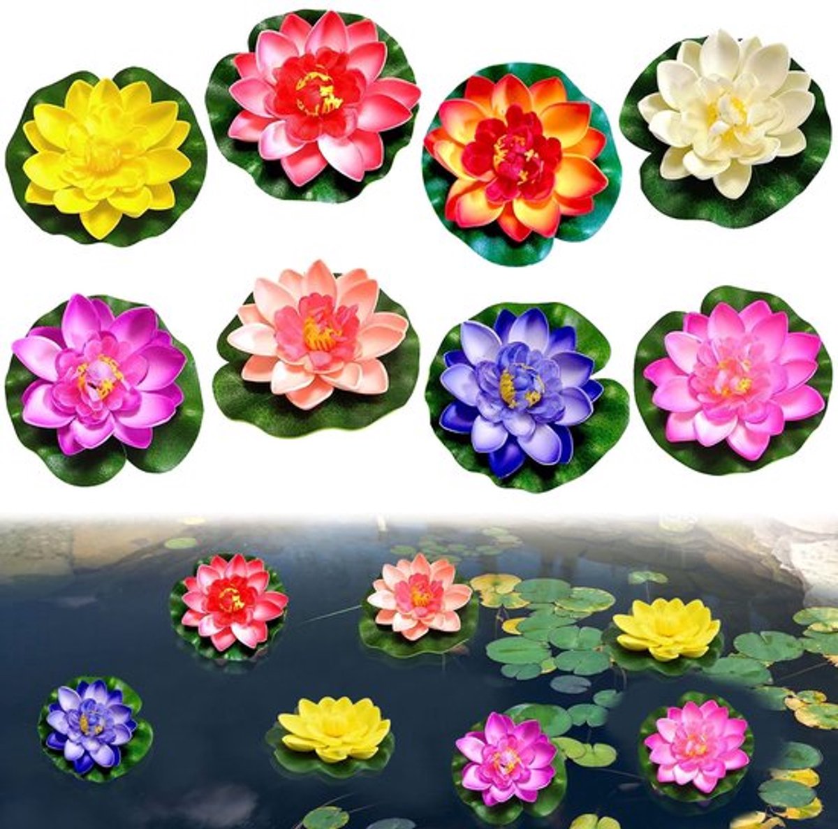 Waterlelie Kunstbloemen - 8 Stuks Drijvende Vijverplanten - Kunstwaterlelies - Decoratie voor Tuinterras - Water- en Lichtbestendig - Realistisch Uiterlijk