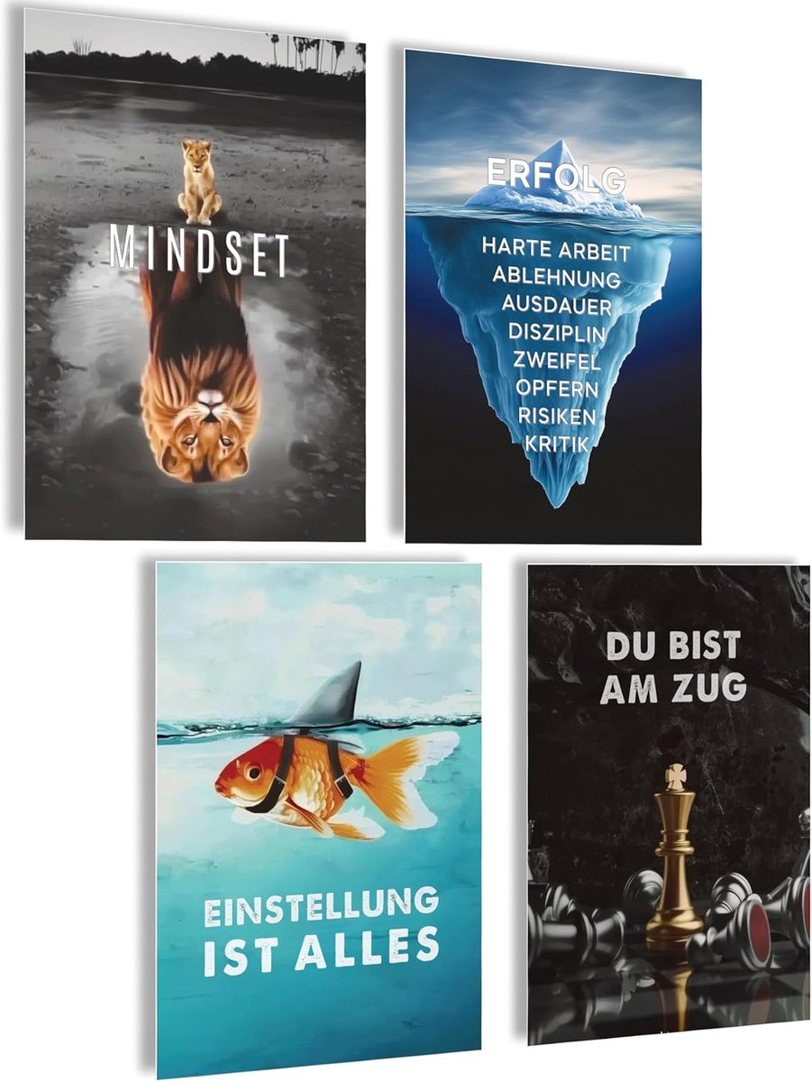 SnelShoppen - Motivatie Posters Set - Aesthetic Gym Decor - Fitness Inspiratie - Growth Mindset - Kantoor, Badkamer, Keuken - Hoge Kwaliteit - 4 Stuks