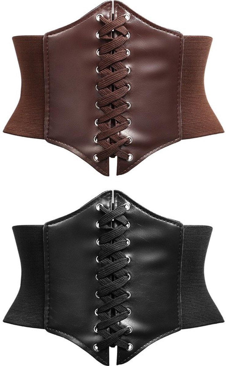 Korset Riem Retro - Steampunk Riem - Elastische Tailleband - 2-delige Set - Verstelbaar Kunstleder - Comfortabel Ontwerp - Corset