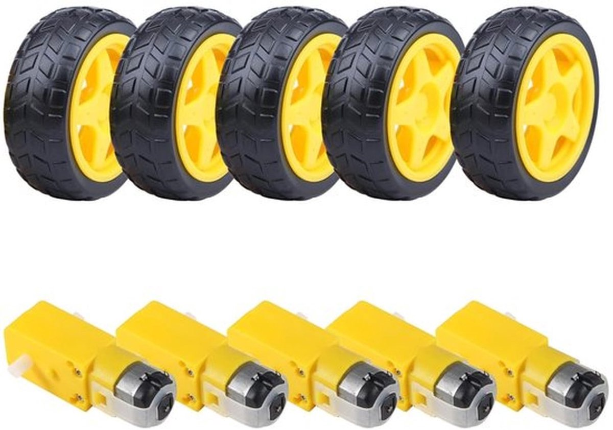 Elektrische Dubbelgolf Wielen - Robotauto Accessoires - 5 Stuks - Plastic Wielen - Voor Robotbouw - Geschikt voor Kinderen - Kleur: Zwart