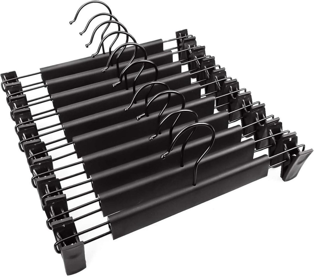 GELLDG Broekhangers – Set van 10 – Voorzien van sterke, verstelbare antislipklemmen en haken – Ruimtebesparende hangers geschikt voor broeken, sokken, rokken en bovenkleding – Zwart – 29 × 15,5 cm