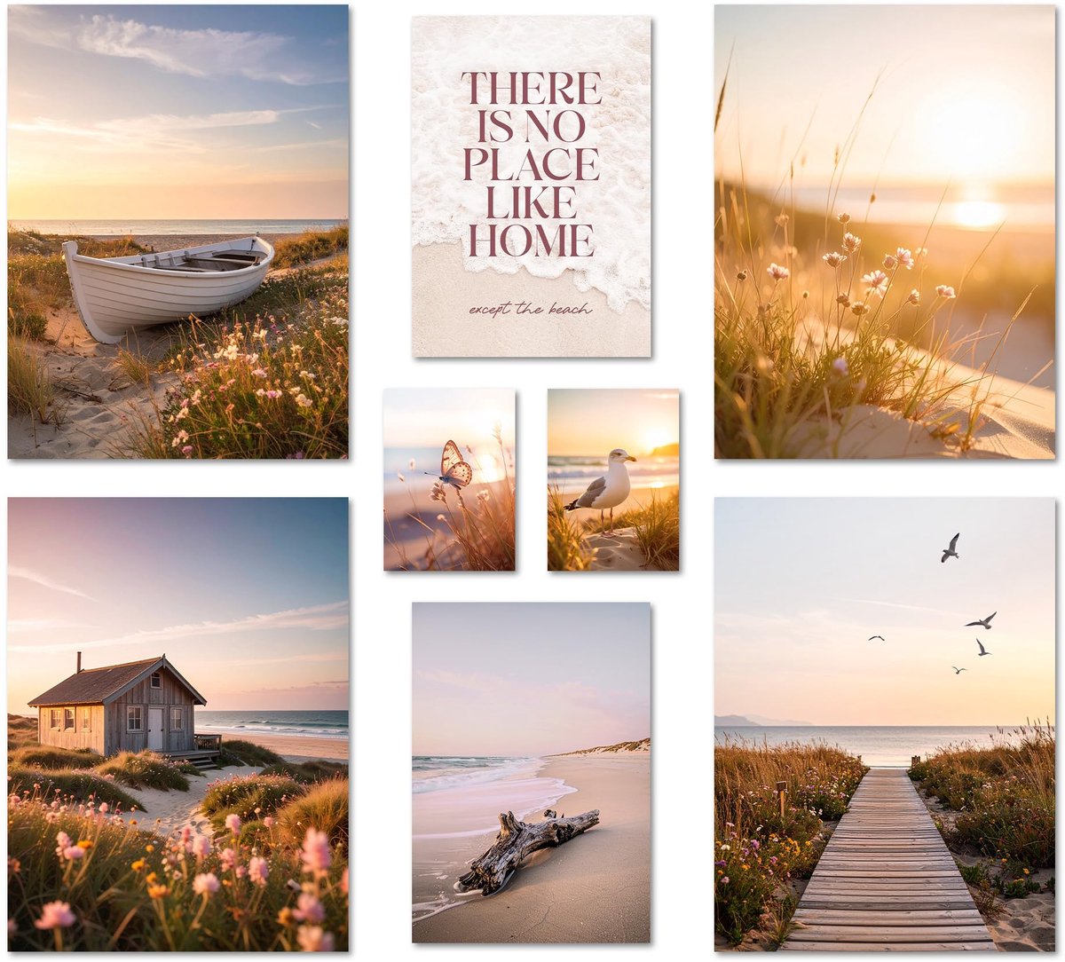 SnelShoppen - ARTFAVES Posterset 8-delig, Vintage Meerdelige Wanddecoratie voor Woonkamer en Slaapkamer, Moderne Wandafbeeldingen met Natuur, Zee, Str