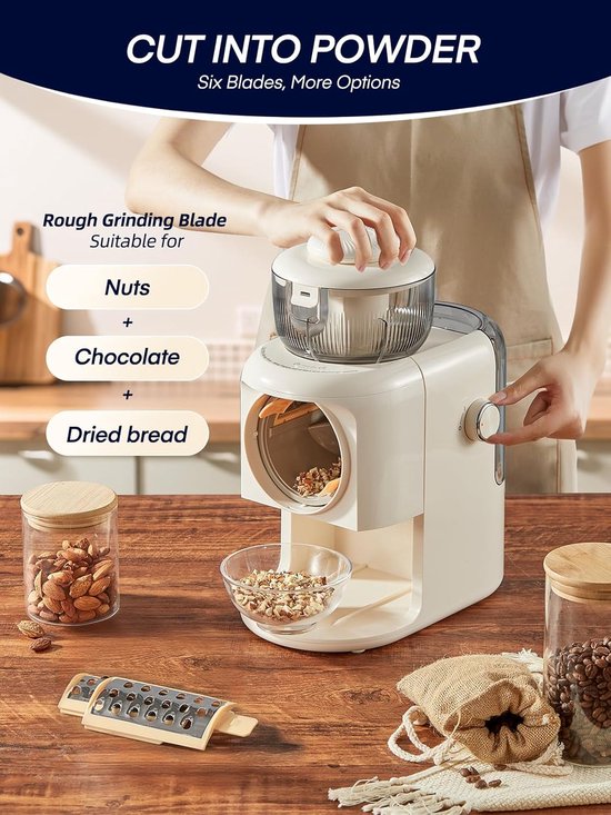 Elektrische Rasp - Keukenmachine Hakker - Maaltijden Bereiden - 6 Snelwissel Messen - 1.8L Container - Beige — afbeelding 3