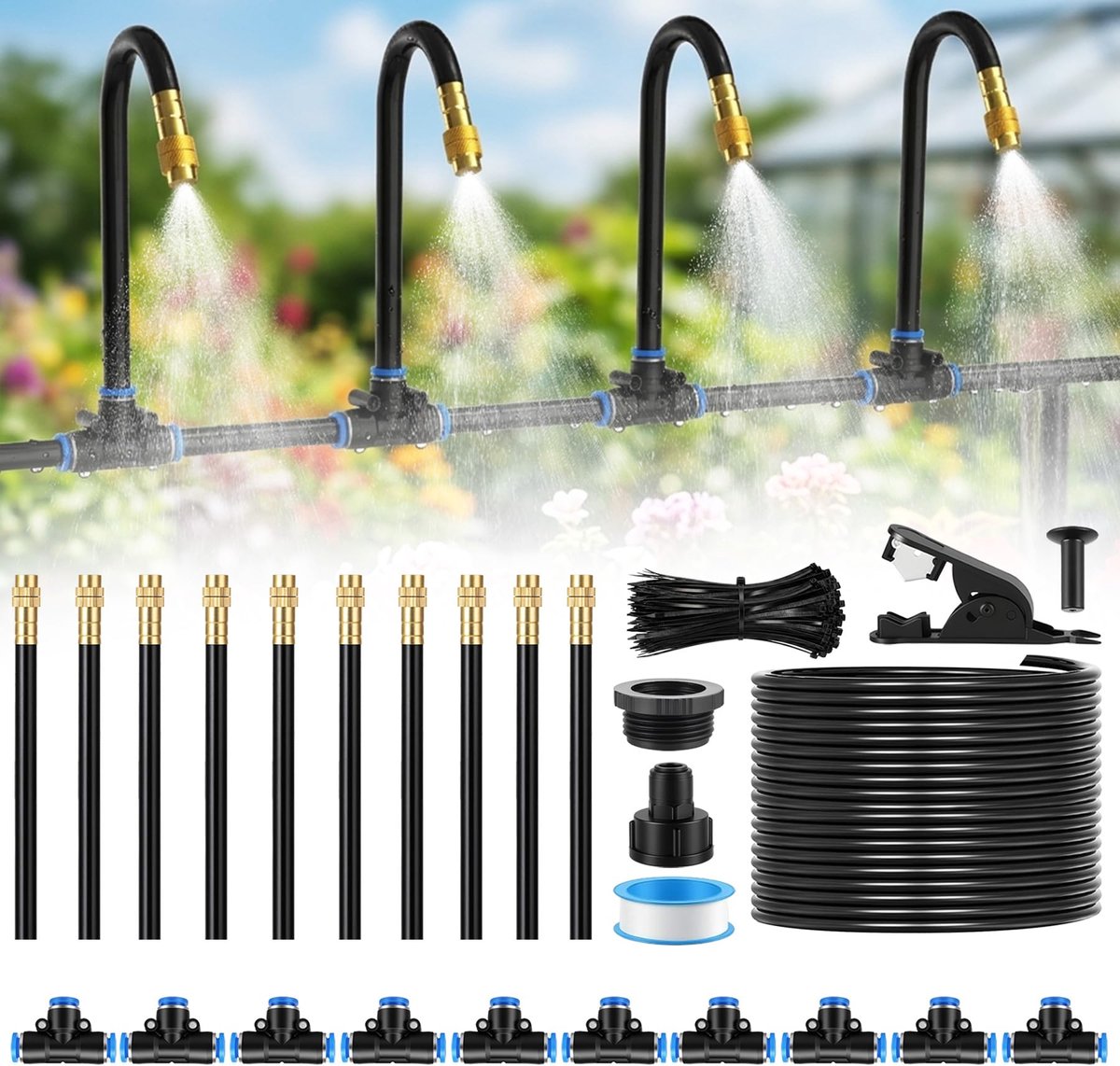 Tuin irrigatiesysteem - Bewateringssysteem - Planten water geven - Automatische bewatering - 10 meter - Zwart