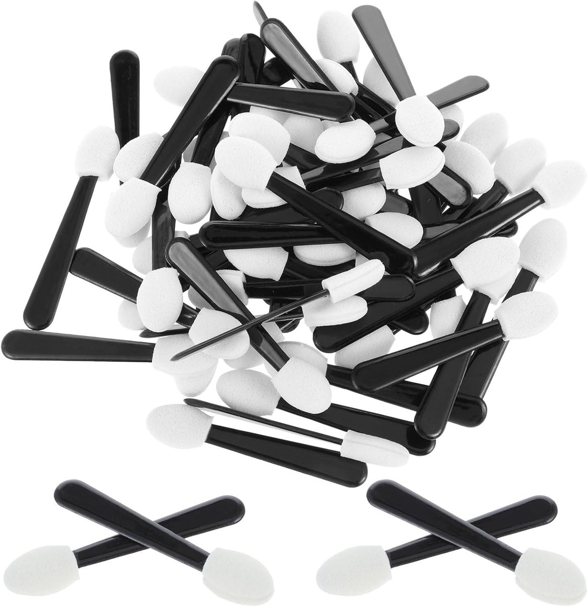 Set van 50 Wegwerp Spons Oogschaduw Applicators - Mini Make-up Brushes voor Dagelijks Gebruik, Zwart en Wit