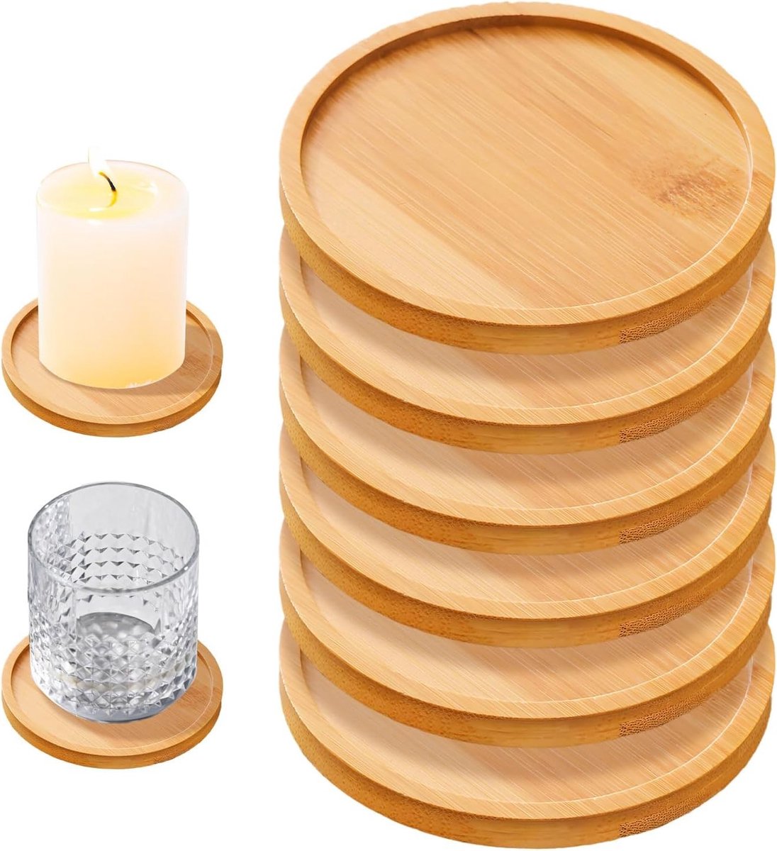Houten Kaarsenhouders Set van 6 Stuks - Ronde Onderzetters van 10 cm voor Kaarsen en Decoratie
