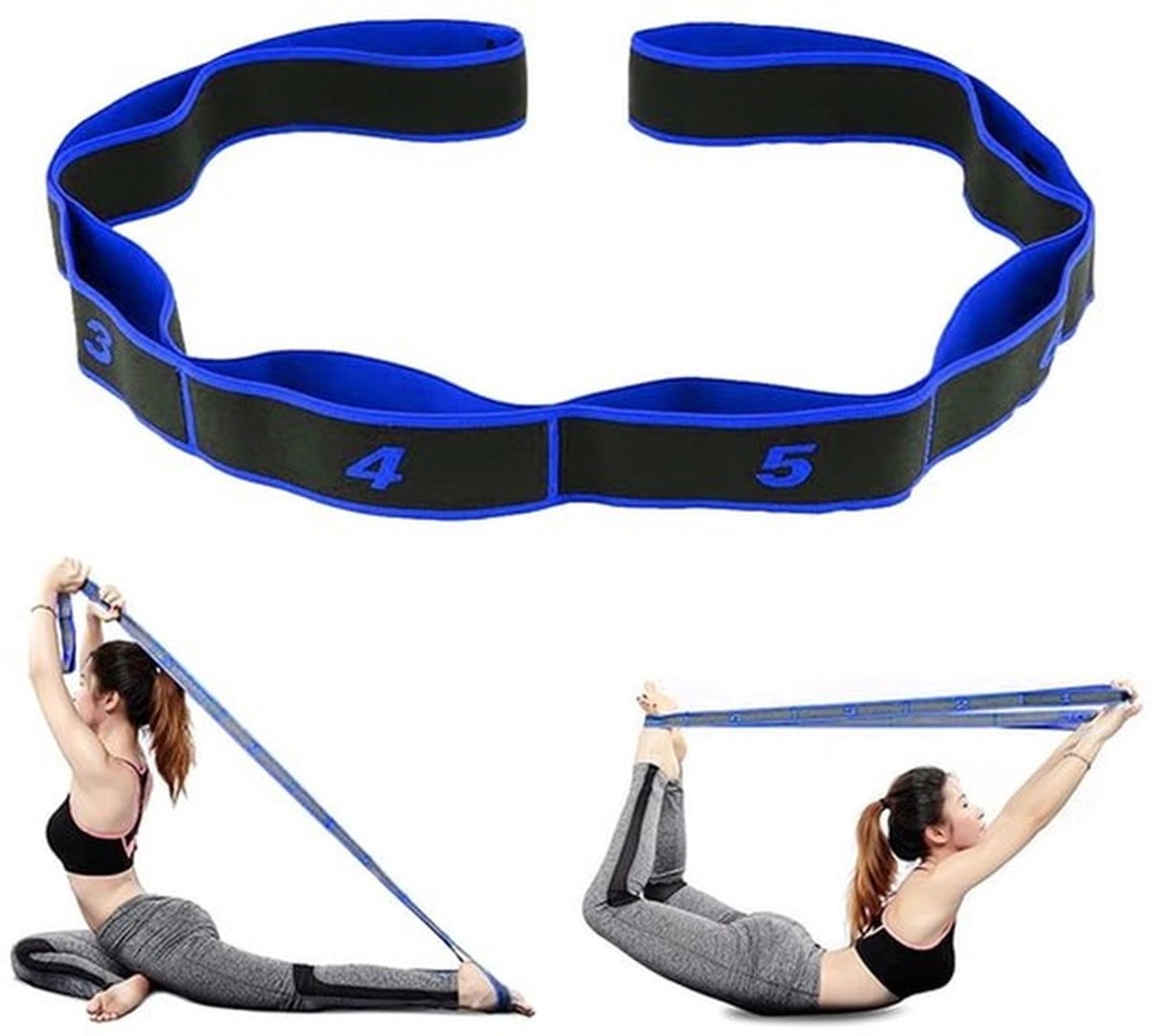 Yoga-stretchband met 10 gespen - Elastische Sportband - Fitnessband - Pilatesband - Verstelbare Band - Ideaal voor Yoga