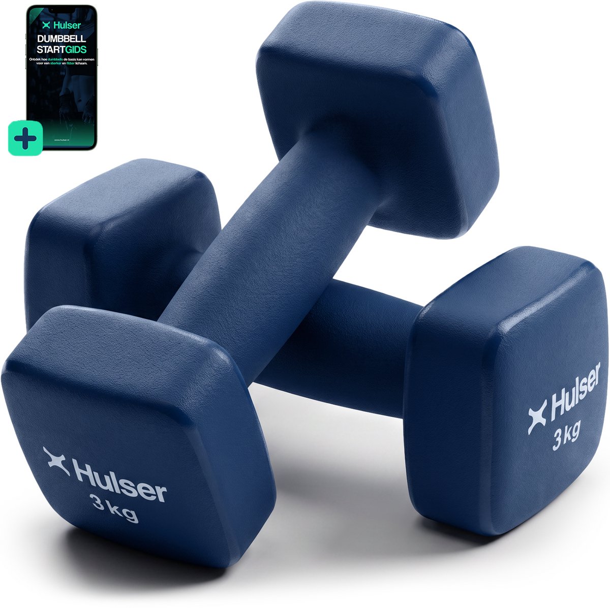 Hulser Dumbbell set - 2 x 3,0 kg - Neopreen - Blauw - Met digitale startgids - Gewichten - Fitness halterset - Krachttraining halters