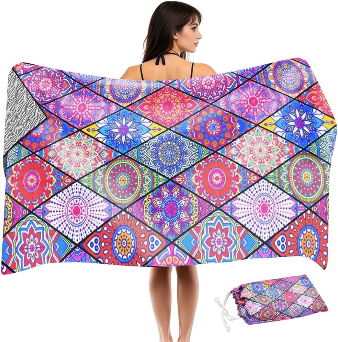 Strandhanddoek Microvezel - Reishanddoek XXL - Zandvrij Genieten - Dubbelzijdig Bedrukt - 90 x 180 cm - Meerdere Kleuren