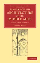 Boek met rode kaft: 'Remarks on the Architecture of the Middle Ages', met een illustratie van gotische bogen en zuilen.