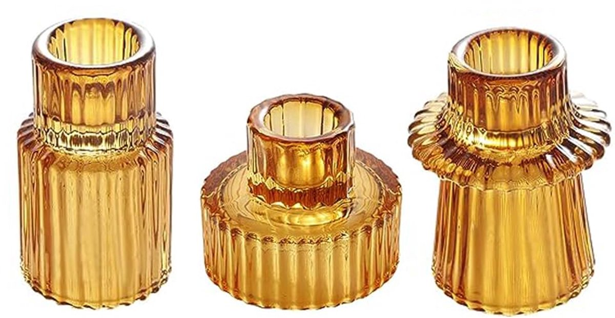 SnelShoppen - Taper Amber Glazen Kaarsenhouder 3 Stks voor Pillar Kaarsen, Theelicht Kaarsenhouders, Kandelaar Houders voor Bruiloft, Festival, Dinere