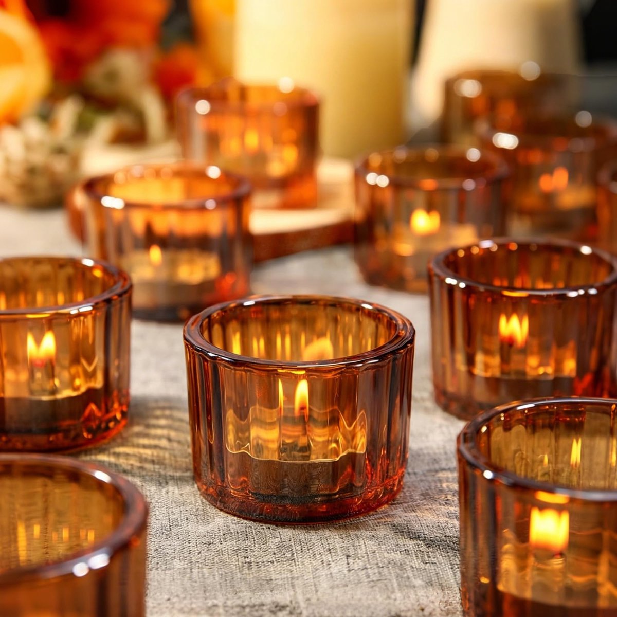 SnelShoppen - Set van 12 Amber Kaarsenhouders, 5 cm x 3,5 cm, Kaarsenstandaards voor Bruiloften, Verjaardagsfeestjes, Woondecoratie, Sfeervolle Access