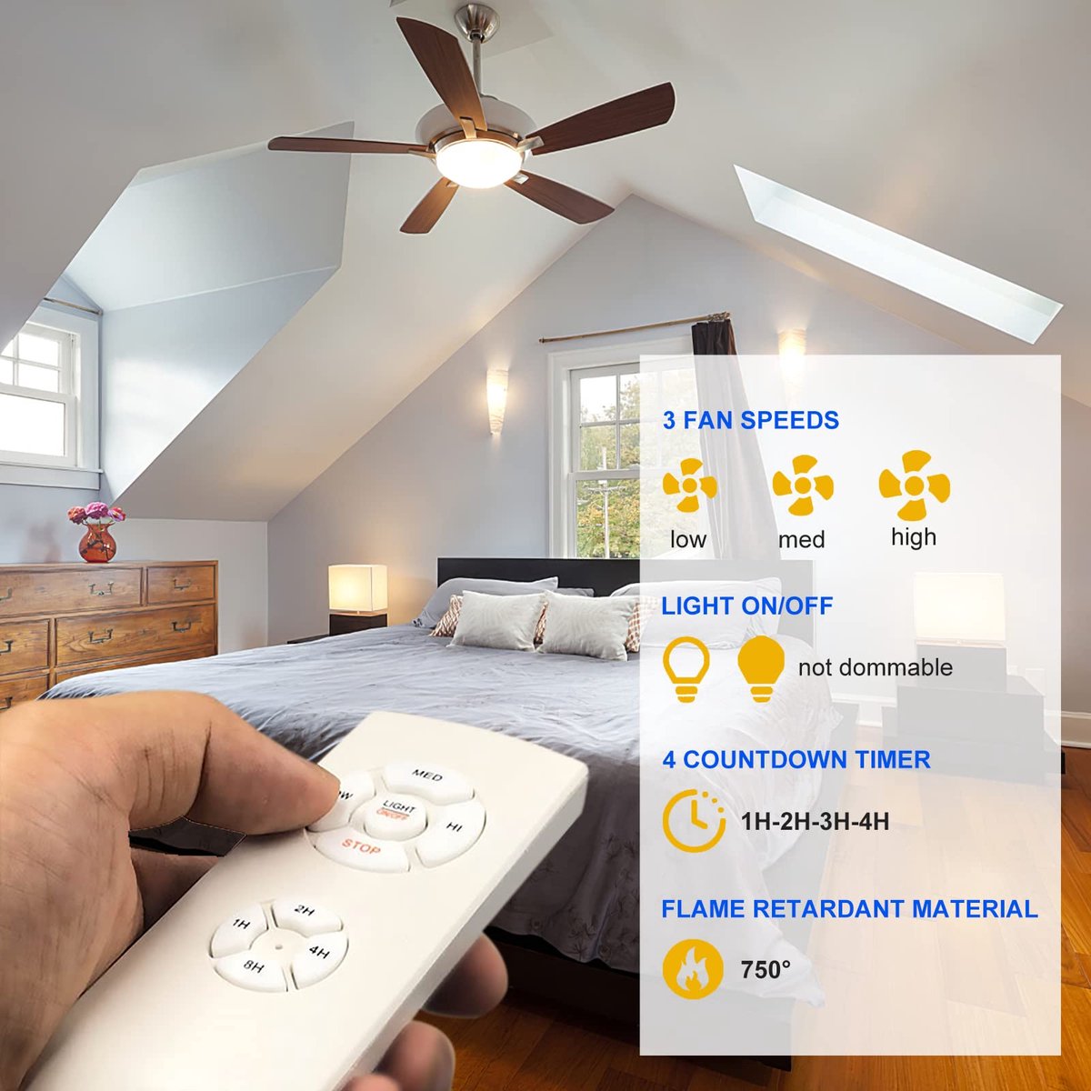 SnelShoppen - Plafondventilatorlamp met Afstandsbediening en Timer - Draadloze Ventilatorlamp voor Thuis, Kantoor, Hotel, Restaurant, en Tentoonstelli