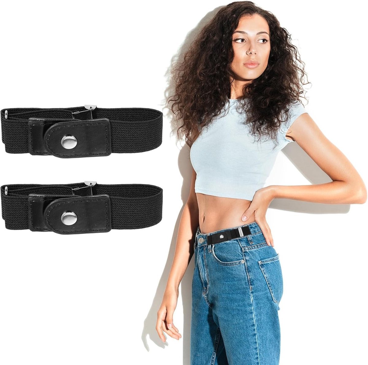 2 stuks elastische riemen zonder gesp voor dames en heren, verstelbare stretchriem voor jeans, onzichtbare riem voor casual outfits, 25-35 cm