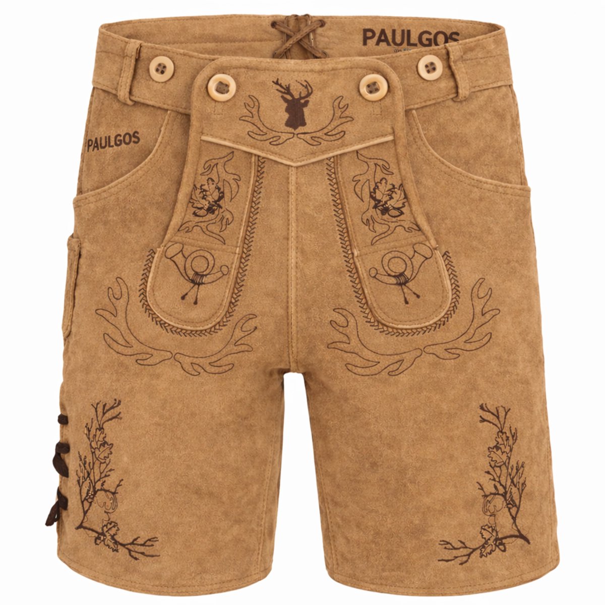 PAULGOS Heren traditionele leren broek kort - HK3 - Echt leer - Verkrijgbaar in 3 kleuren - Maat 44 - 60