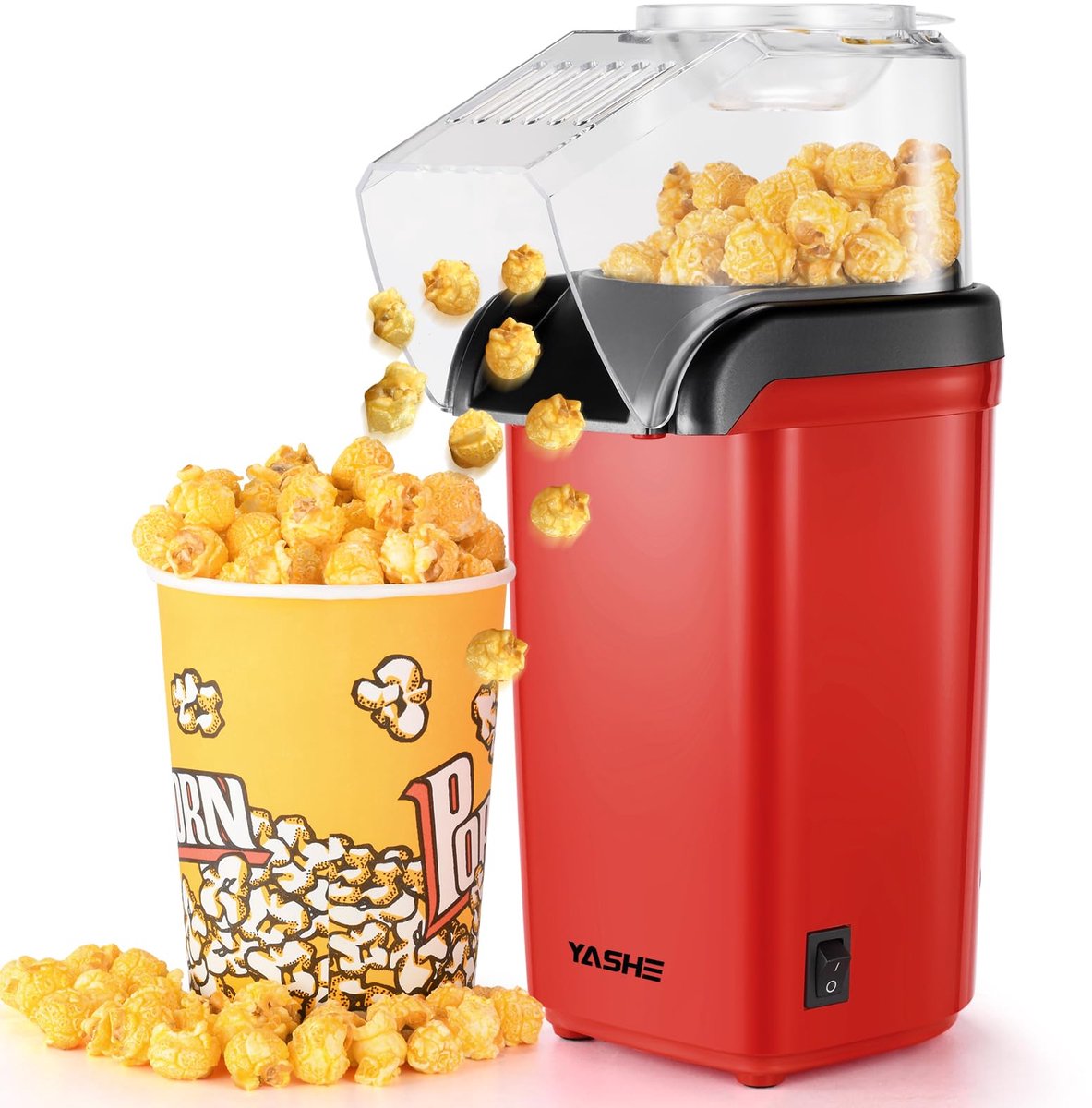 SnelShoppen - Popcornmachine 1200W - Hetelucht Popcornmaker - Elektrische Popcornmaker - One-Touch Bediening - Binnen en Buiten - Gezond en Vetvrij -
