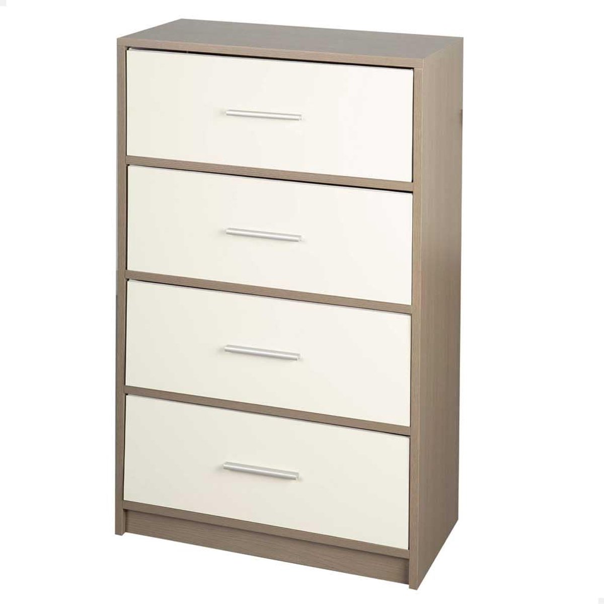 SnelShoppen - Multifunctionele Max Home Commode voor Slaapkamer - Grijs en Wit - 4 Laden - Hout - 58 x 30 x 91 cm - Moderne Stijl - Opbergsysteem voor