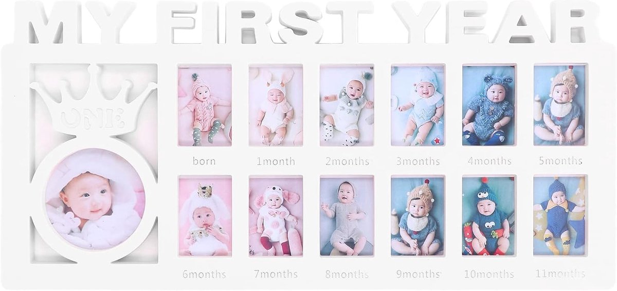 Pasgeboren baby fotolijst - 12 kleine fotolijsten - wit - leg maandelijkse groei vast - ShopVlot