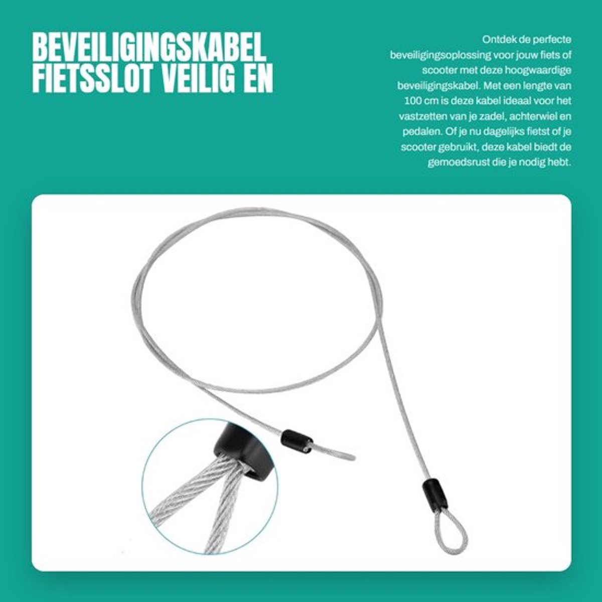 Beveiliging Kabel - Dubbele Lus - Roestvrij Staal - Veiligheidsslot - Fiets/Scooter Slot - Hoogwaardige Kwaliteit - Fietsslot