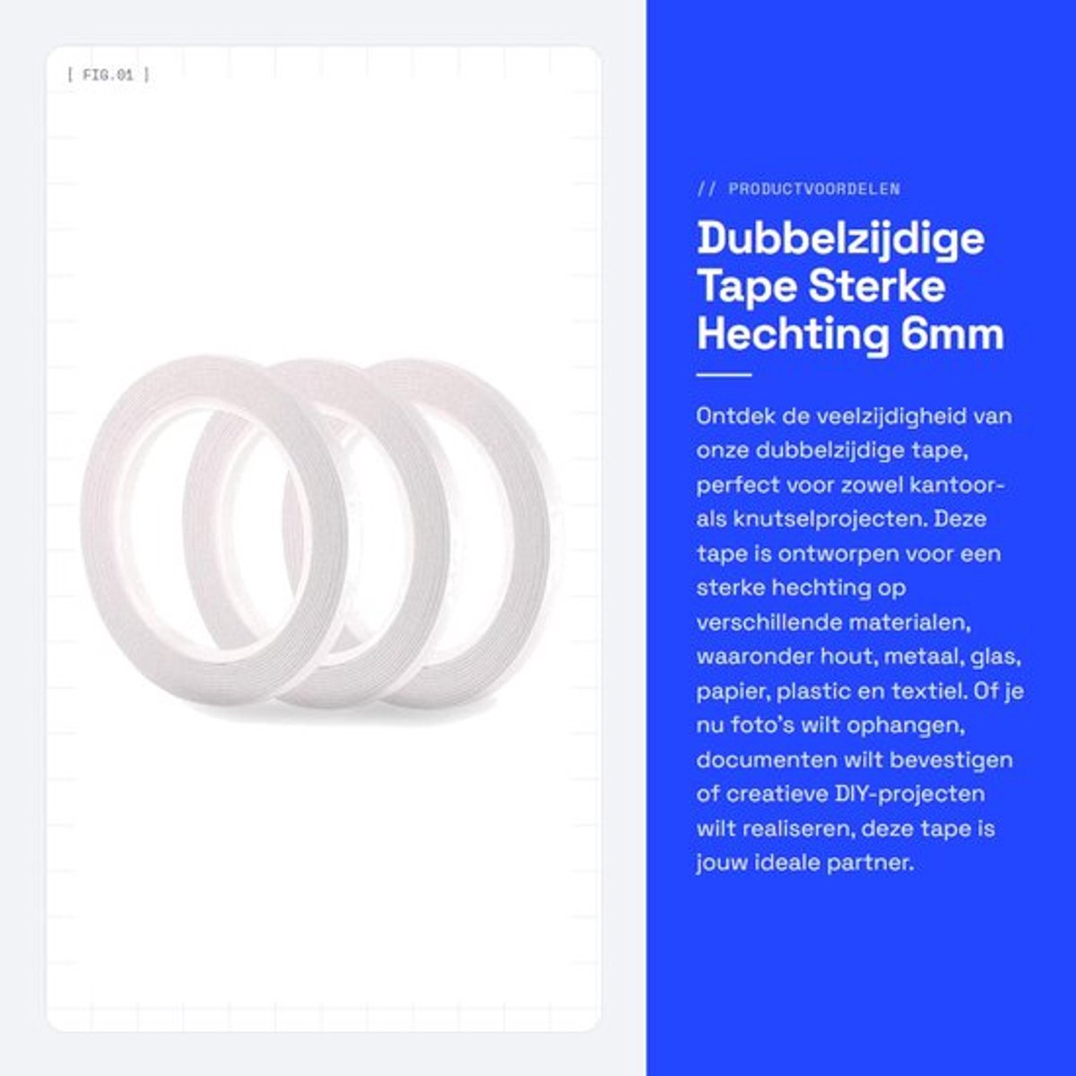 Dubbelzijdige Tape Extra Sterk - 3 Rollen - 6mm Breed - 30 Meter per Rol - Multifunctioneel - Geschikt voor Hout/Metaal/Glas - Plakband