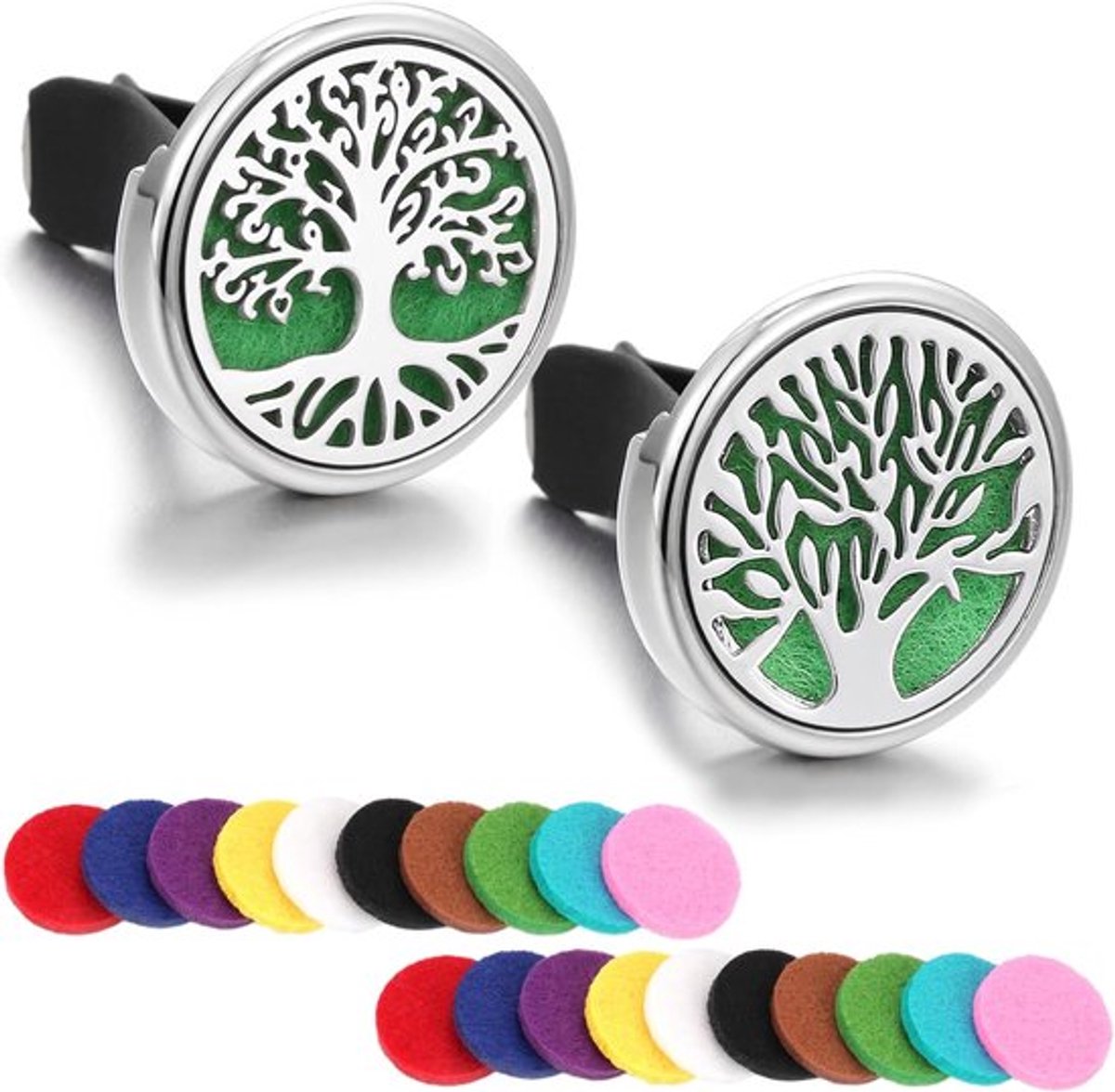 SnelShoppen - 2 Stuks Diffuser voor Etherische Olie - Auto Luchtverfrisser van Roestvrij Staal - Aromatherapie Clip met 20 Pads - Duurzaam en Stijlvol