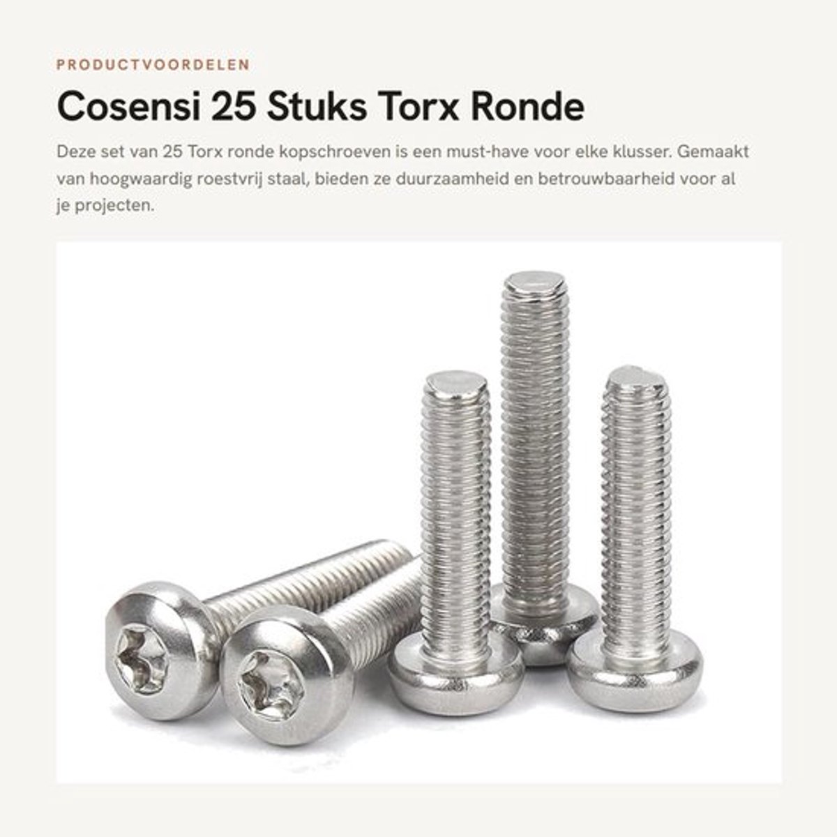 Kopschroeven 25 stuks - Torx/Ronde kop - M5 x 16 mm - Roestvrij staal - Volledige schroefdraad - Milieuvriendelijk - Schroeven