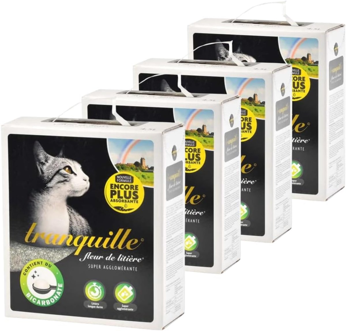 SnelShoppen - Tranquille Mineral Kattenbakvulling 4,5 Liter - Duurzaam, Super Klonterend, Geurabsorberend, Geschikt voor Alle Katten, 4 Stuks
