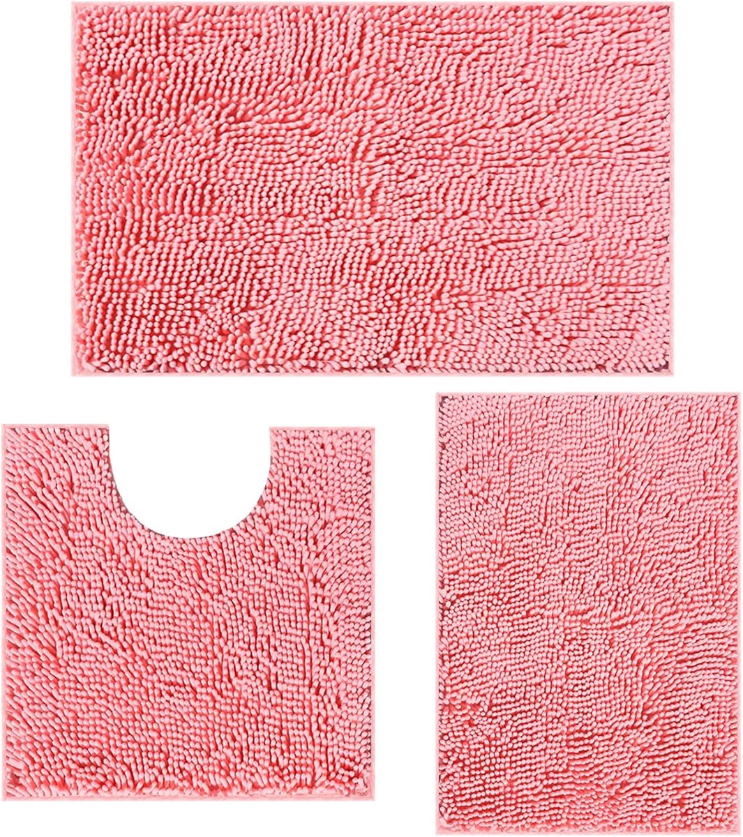 SnelShoppen - RUN HELIX Badmatset - Antislip Shaggy Badmatten voor Badkamer - Absorberend & Wasbaar - U-vormige Voetmat - Roze - Luxe Badaccessoires