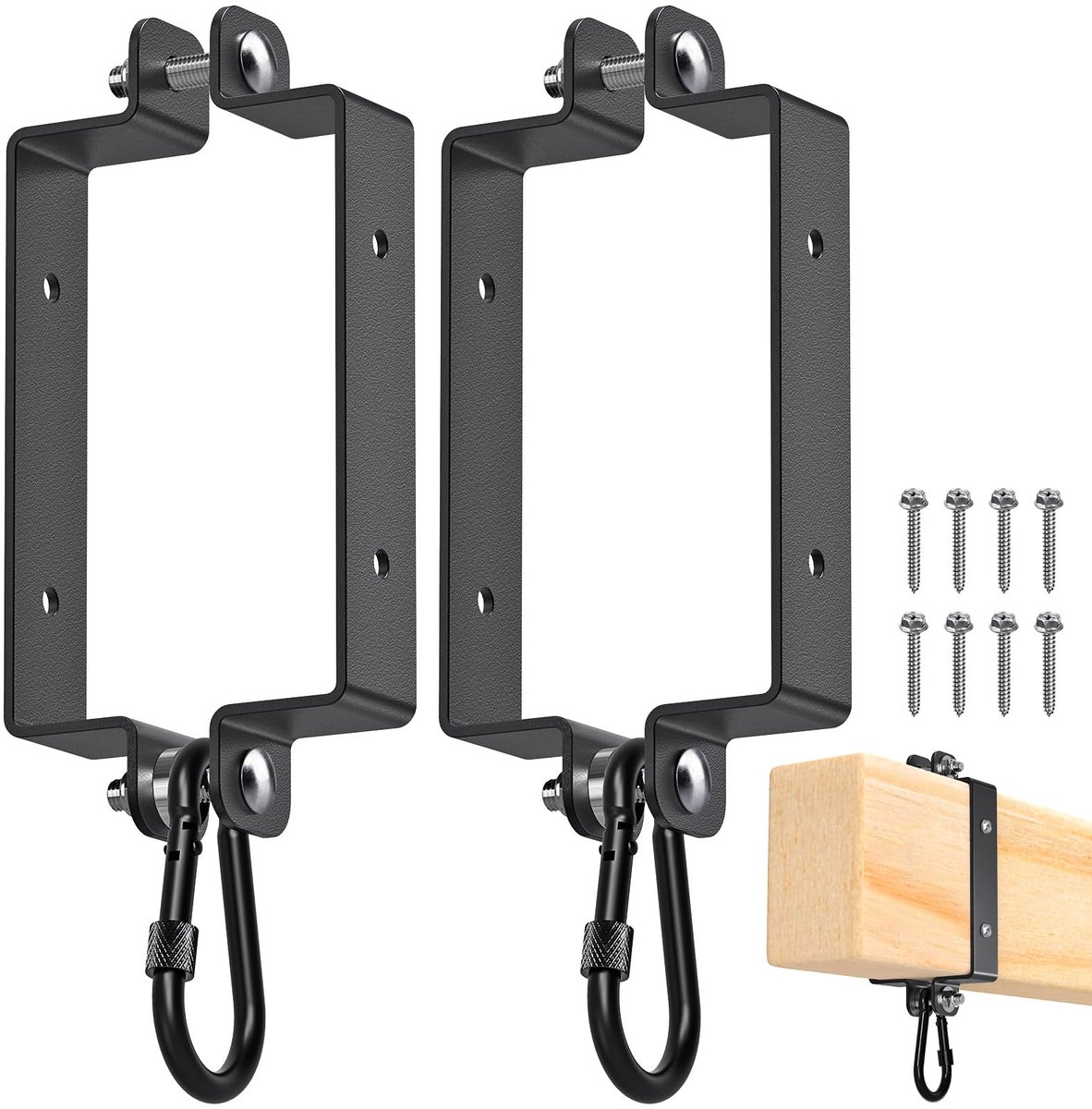 SnelShoppen - Dolibest Swing Klem Hanger voor Vierkant Hout 145 x 93 mm, 2 stuks Hanghaak met Karabijnhaak voor Klimmen, Bokszak Beugels, Hangmat Stoe
