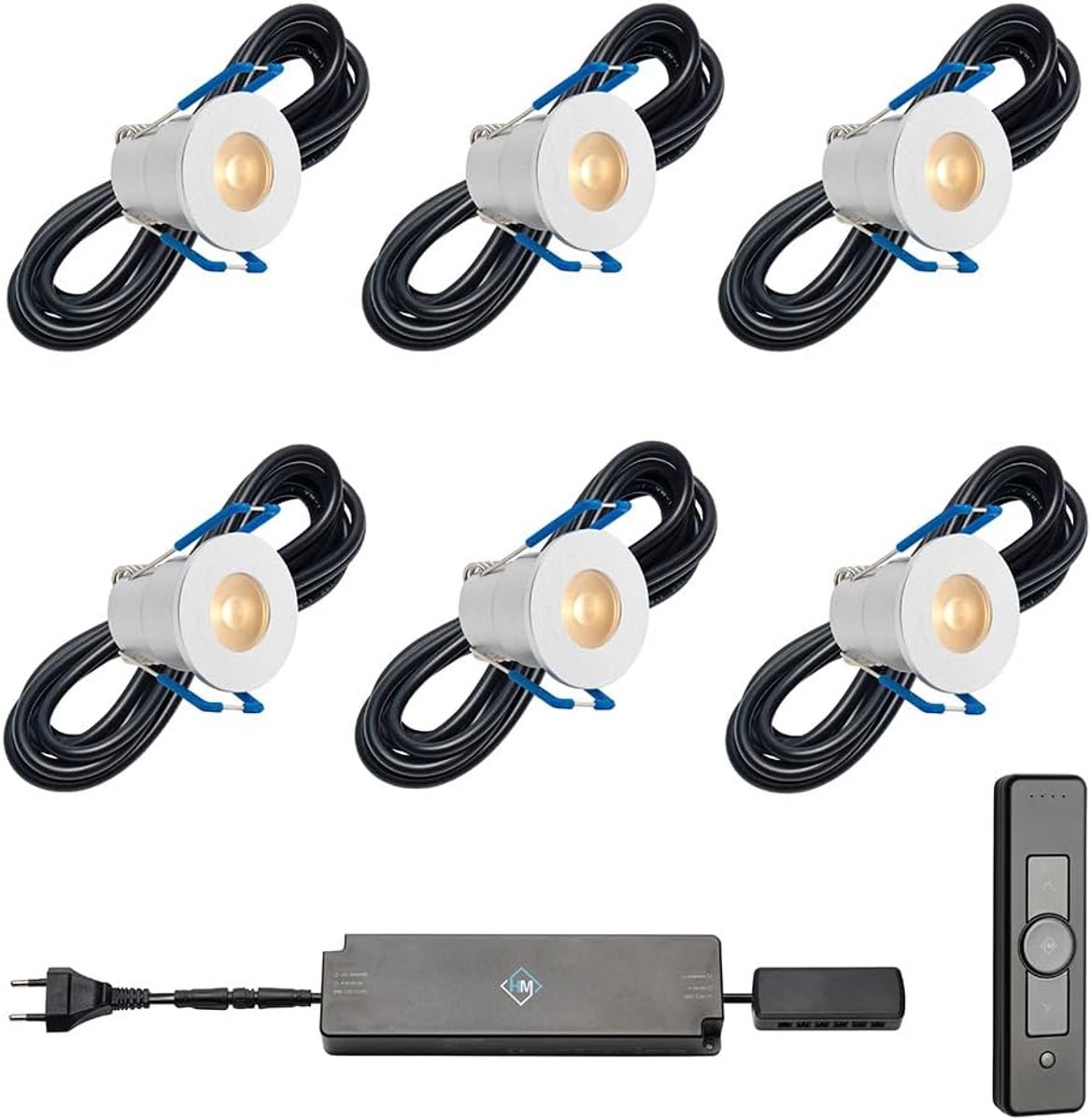 SnelShoppen - Dimbare LED Inbouwspotlights Set van 6 - Warmwit - Rond - 3W - IP65 Waterdicht met Transformator en Afstandsbediening - Voor Veranda, Tu