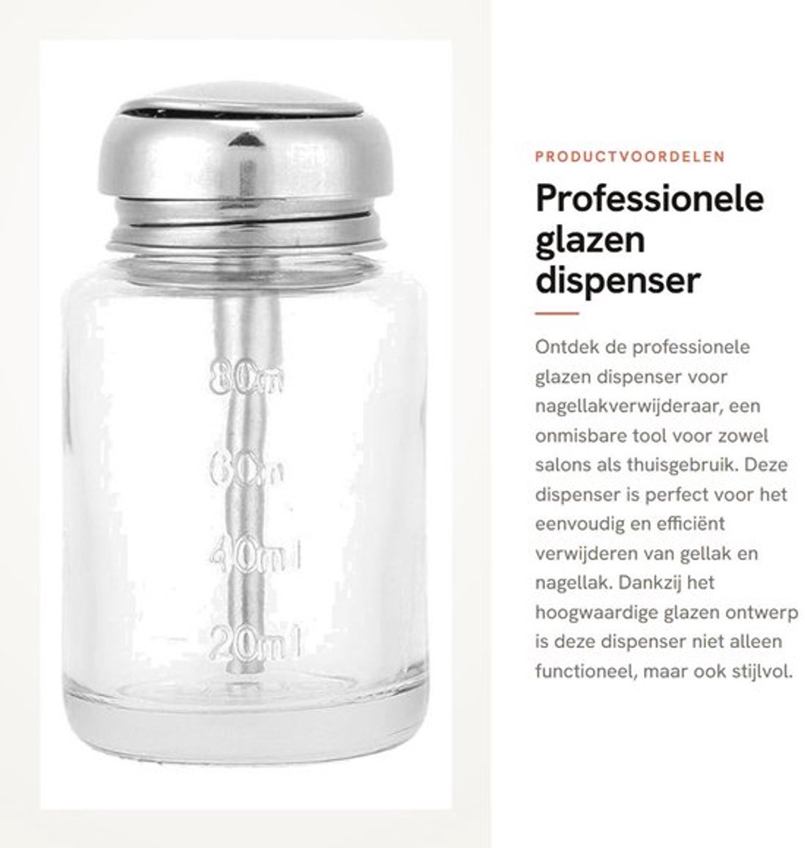 Glazen Dispenser 80 ml - Nagellakverwijderaar - Herbruikbaar - Professioneel - Duurzaam - Ideaal voor salon/thuisgebruik - Nagellakremover