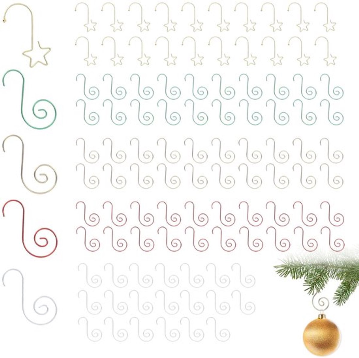 Kerst Ornamenten 100 Stuks - Metalen Haken - Stervormige Hangers - Decoratieve Ophanghaken - Voor Kerstboomdecoraties - Stevig Metaaldraad - Kersthaak