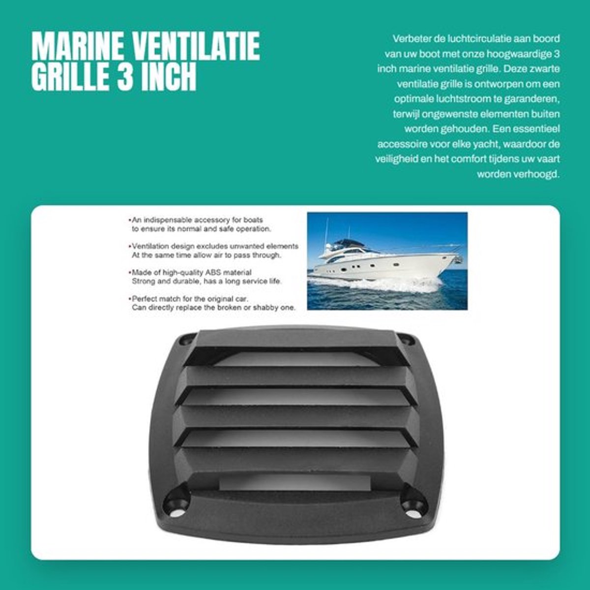 Ventilatiegrille 3 inch - Marine Ventilatiegrille - Luchtrooster - ABS Materiaal - Zwart - Duurzaam ontwerp