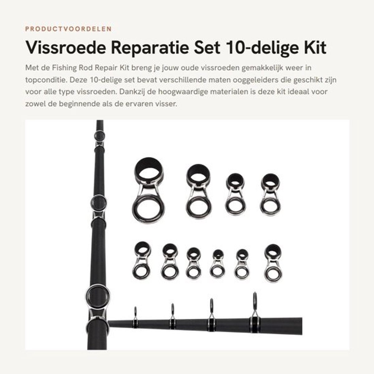 Hengelonderdelen Antiknoop - Hengel Reparatie Set - 5 Maten - 10 Stuks - Roestvrij Staal/Ceramiek - Duurzaam Materiaal - Hengelreparatieset