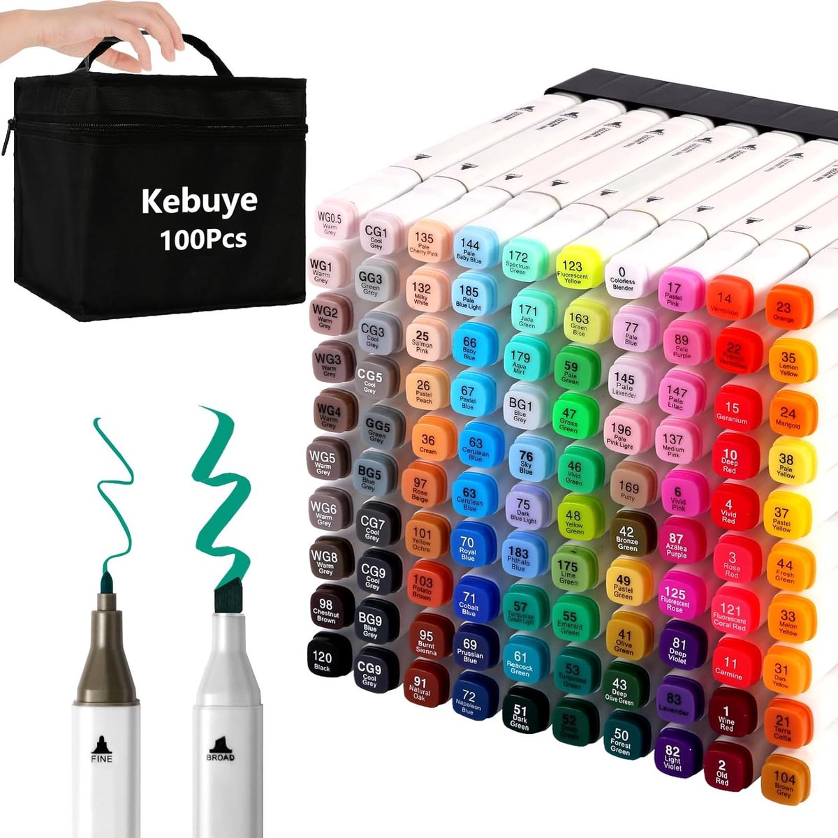SnelShoppen - Kleurpotloden Alcohol Marker Pen - Dubbelzijdige 100-kleuren marker met fijne en brede punt voor tekenen, kleuren, graffiti - Perfect vo