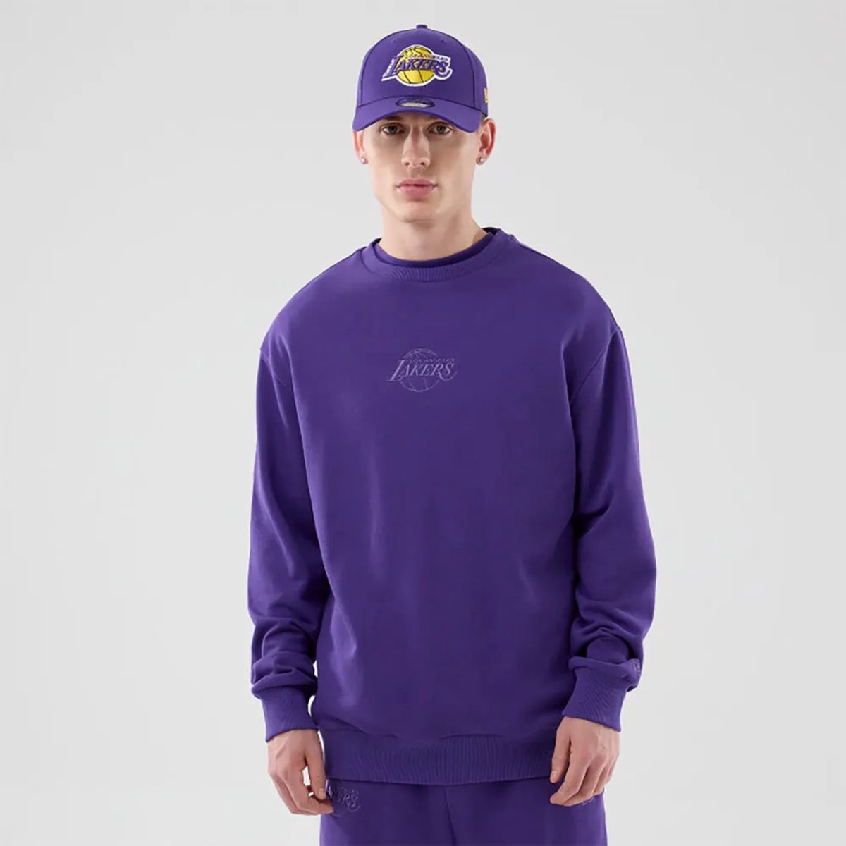 New Era Nba Le Oversize Tonal Crew Ft Los Angeles Lakers Sweatshirt L Man Paars