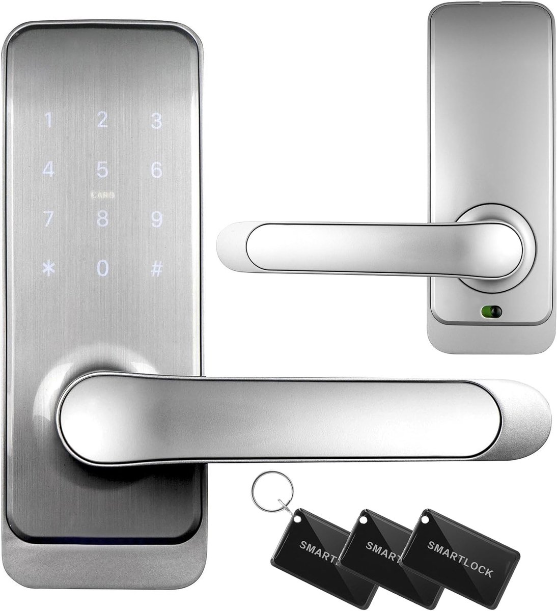 SnelShoppen - Handle met Toegangscontroller ELH-51H4 - Mifare 13.56 MHz Lezer, IP65, Universeel, Geschikt voor Links- en Rechtsdraaiende Deuren, Zilve