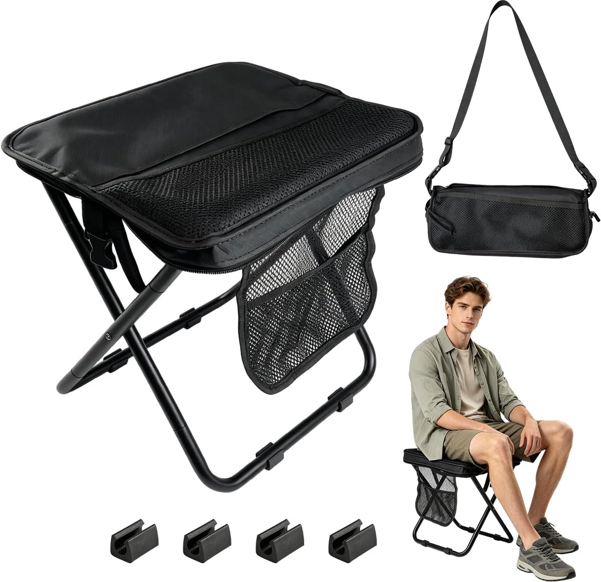 Campingkruk, inklapbaar, 31 × 27 × 33 cm, campingkruk, draagbare klapkruk met opbergtas voor wandelen, vissen, tuin - ShopVlot