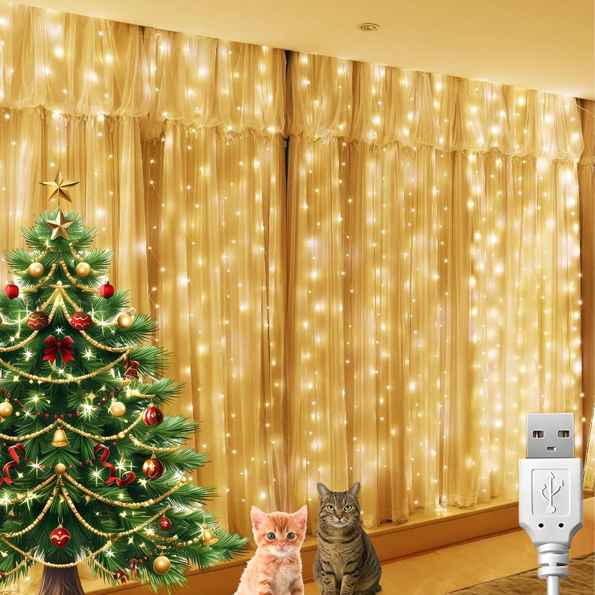 Indoor Light Curtain 1.2 x 1.2 m Light Curtain 120 LEDs with 12 Hooks for Wedding, Christmas Party, Christmas, Patio - ShopVlot