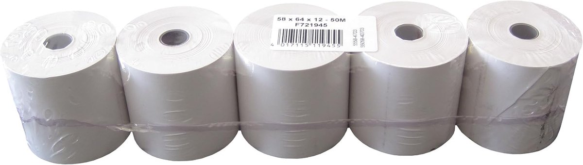 Heipa 5505840703 Thermal Rolls (Pack of 5) Not printed 58 x 64 x 12 mm, 50 m - ShopVlot