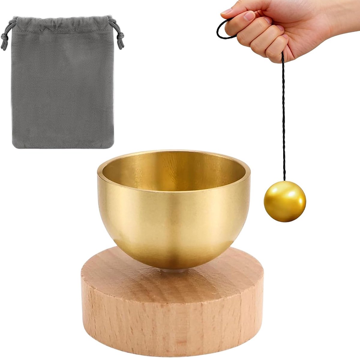 Klank Schaal - Mini messing klankschaalset - Klank Schaal - Mini klankschaalset - met messing bel - handgemaakte kleine Tibetaanse klankschaal - met kussen - 3-in-1 meditatietool - Geschikt voor geluidstherapie - aromatherapie en mindfulness