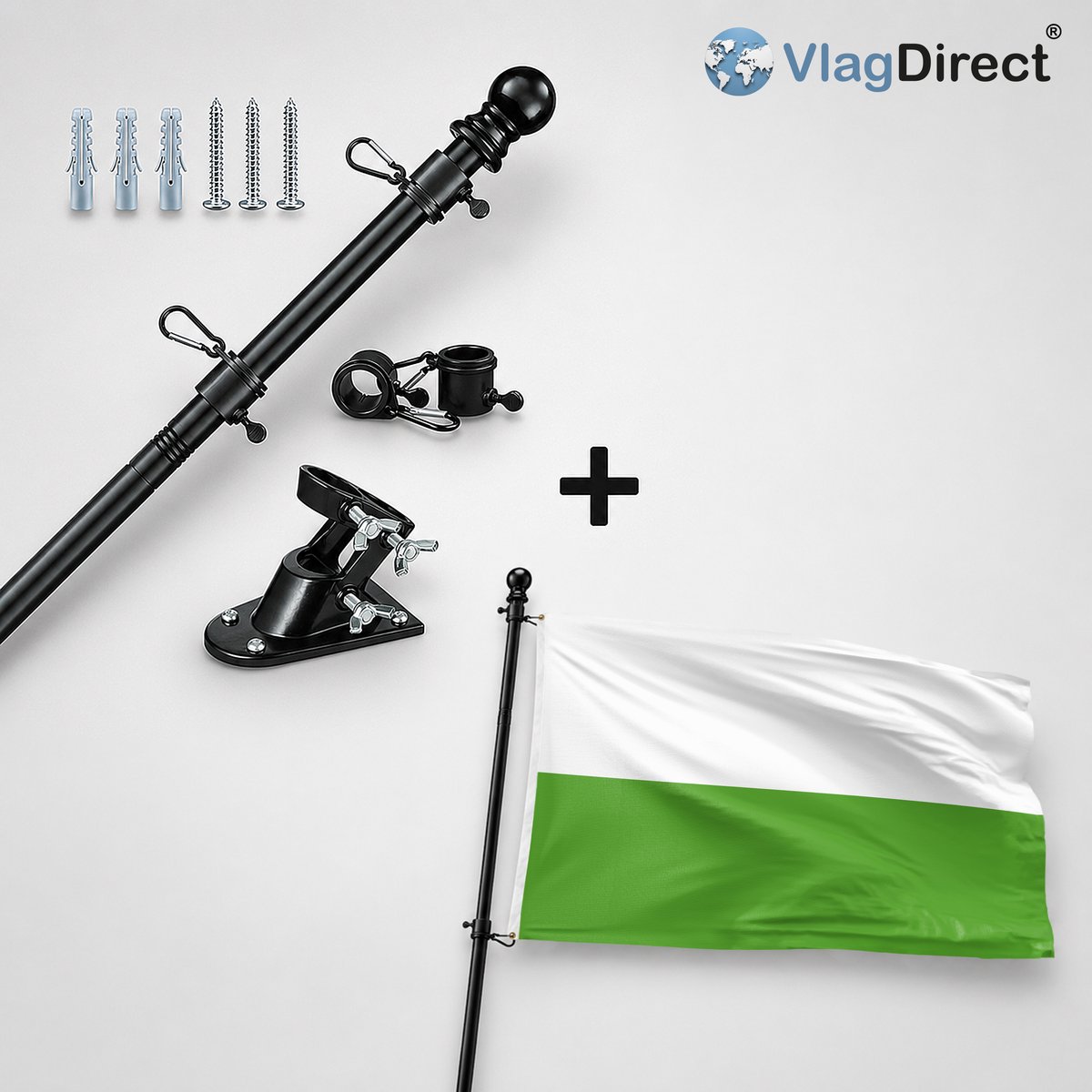VlagDirect - Compleet vlaggenpakket - Zwarte vlaggenstok inclusief vlaggenstokhouder + Aalten vlag - Gemeente Aalten vlag - 90 x 150 cm.