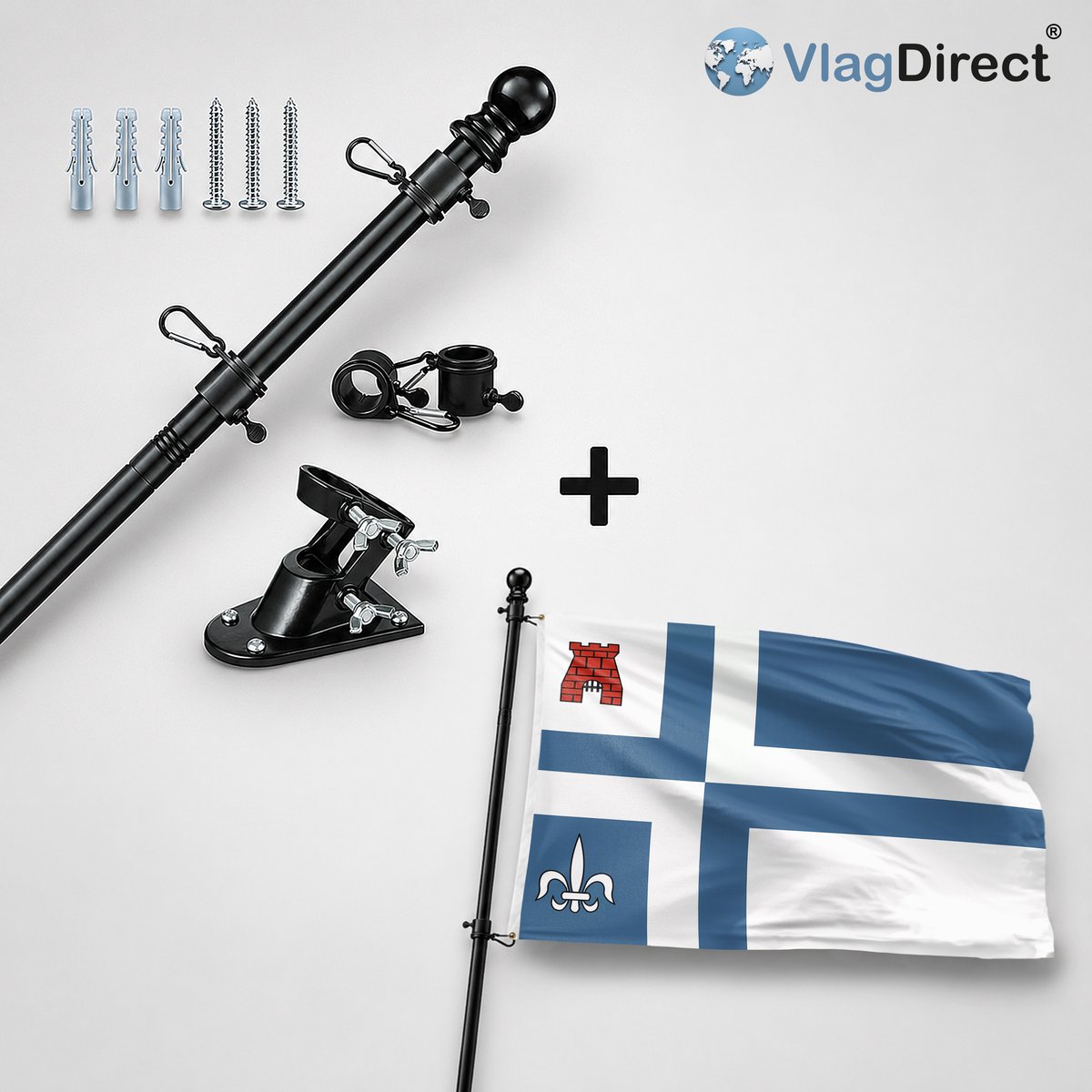 VlagDirect - Compleet vlaggenpakket - Zwarte vlaggenstok inclusief vlaggenstokhouder + Oeigoerse vlag - Oeigoeren vlag - Oost-Turkenstan vlag - Chinees-Turkenstan vlag - 90 x150 cm.