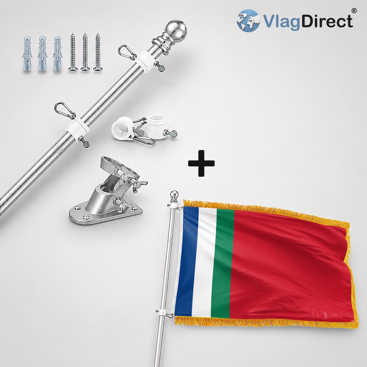 VlagDirect - Compleet vlaggenpakket - Zilveren vlaggenstok inclusief vlaggenstokhouder + Molse vlag - Gemeente Mol vlag - 90 x 150 cm.