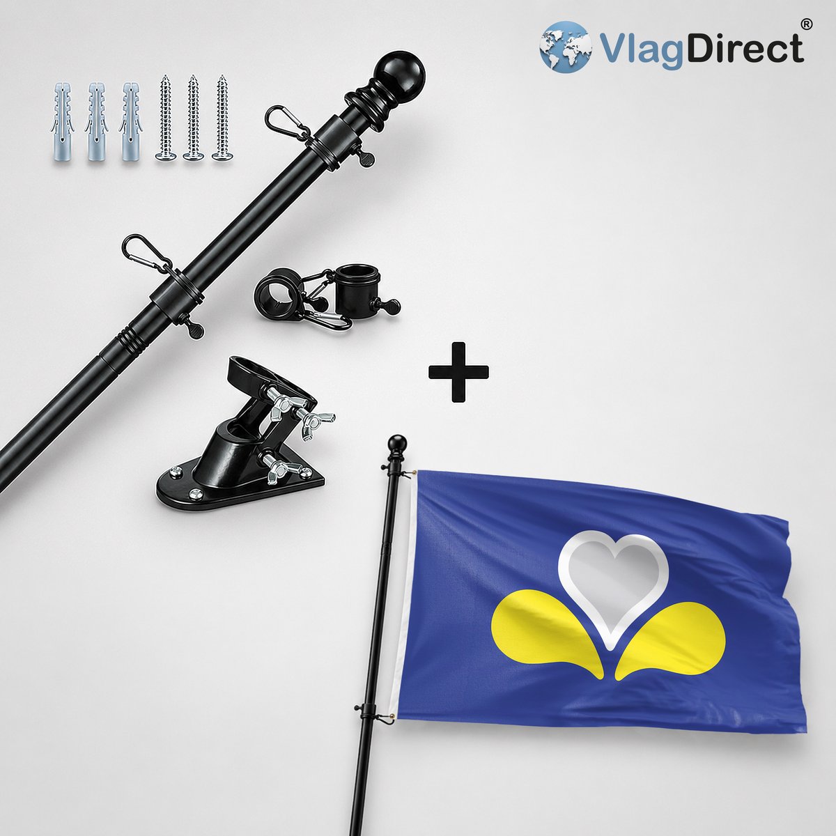 VlagDirect - Compleet vlaggenpakket - Zwarte vlaggenstok inclusief vlaggenstokhouder + Brusselse vlag - Brussel vlag - 90 x 150 cm.