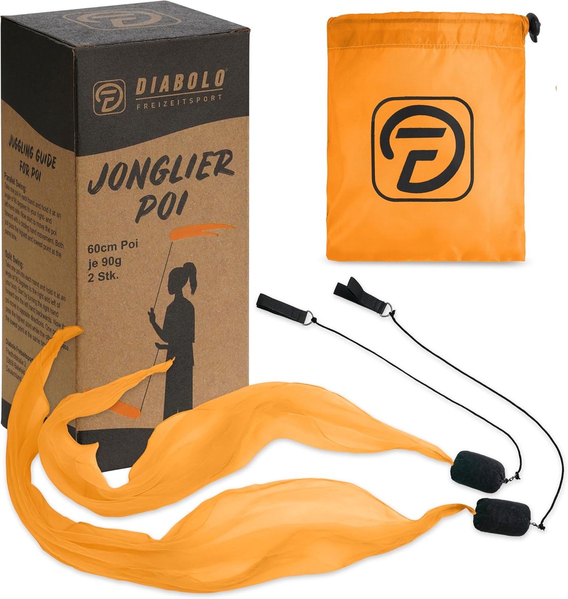 UV Luminous Poi in Orange - Angel Wings Spinning Pois Spiral Pois, Soft Pois for Beginners and Professionals - ShopVlot