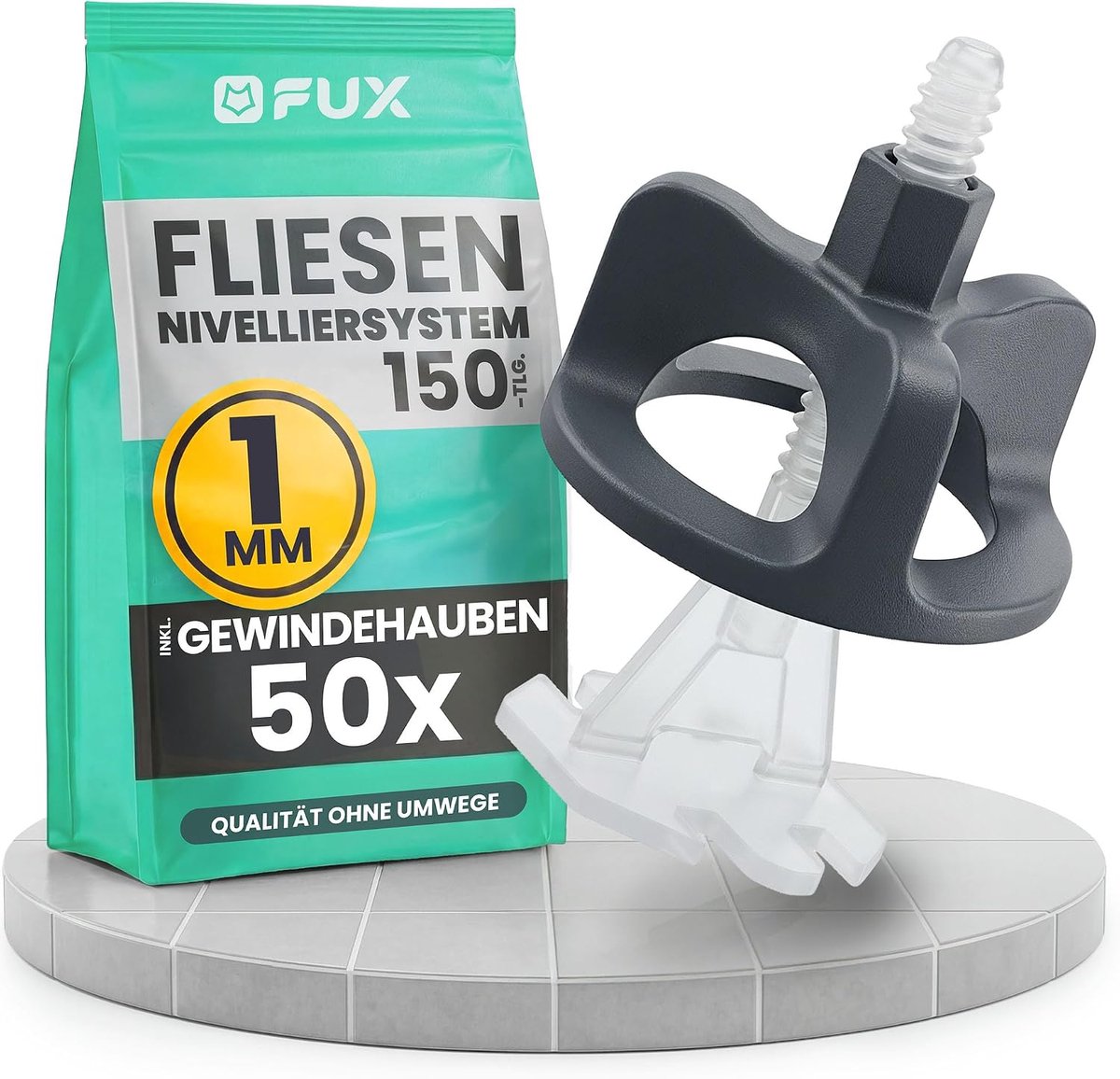 FUX® Tile Leveling System 1 mm Tile Set 50 Pull Caps 1 mm + 100 Thread Bags, Tile Laying Aid Set Tile Laying System - ShopVlot