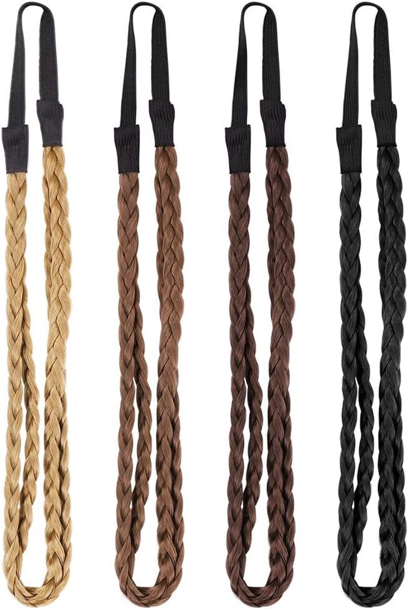 Pack of 4 Elastic Braided Headbands Double Braided for Women and Girls - ShopVlot